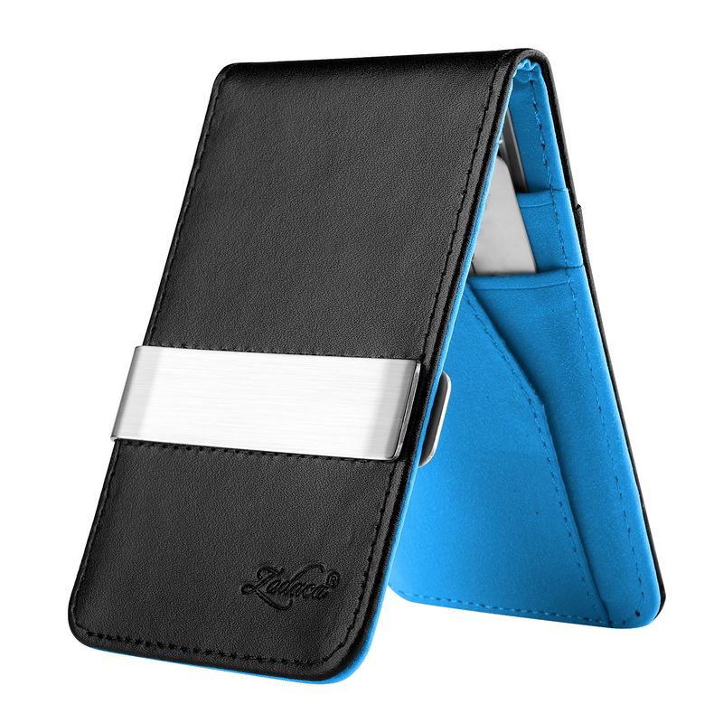 WALLET Leather Metal Money Clip Wallet - Black/Blue | Wallets Online