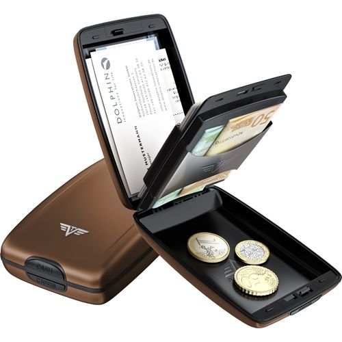 TRU VIRTU Aluminum Wallet Oyster Cash & Cards - Coffee