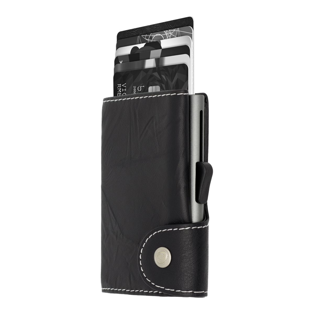 C-Secure Aluminum Card Holder with Genuine Leather - Black / Titanium