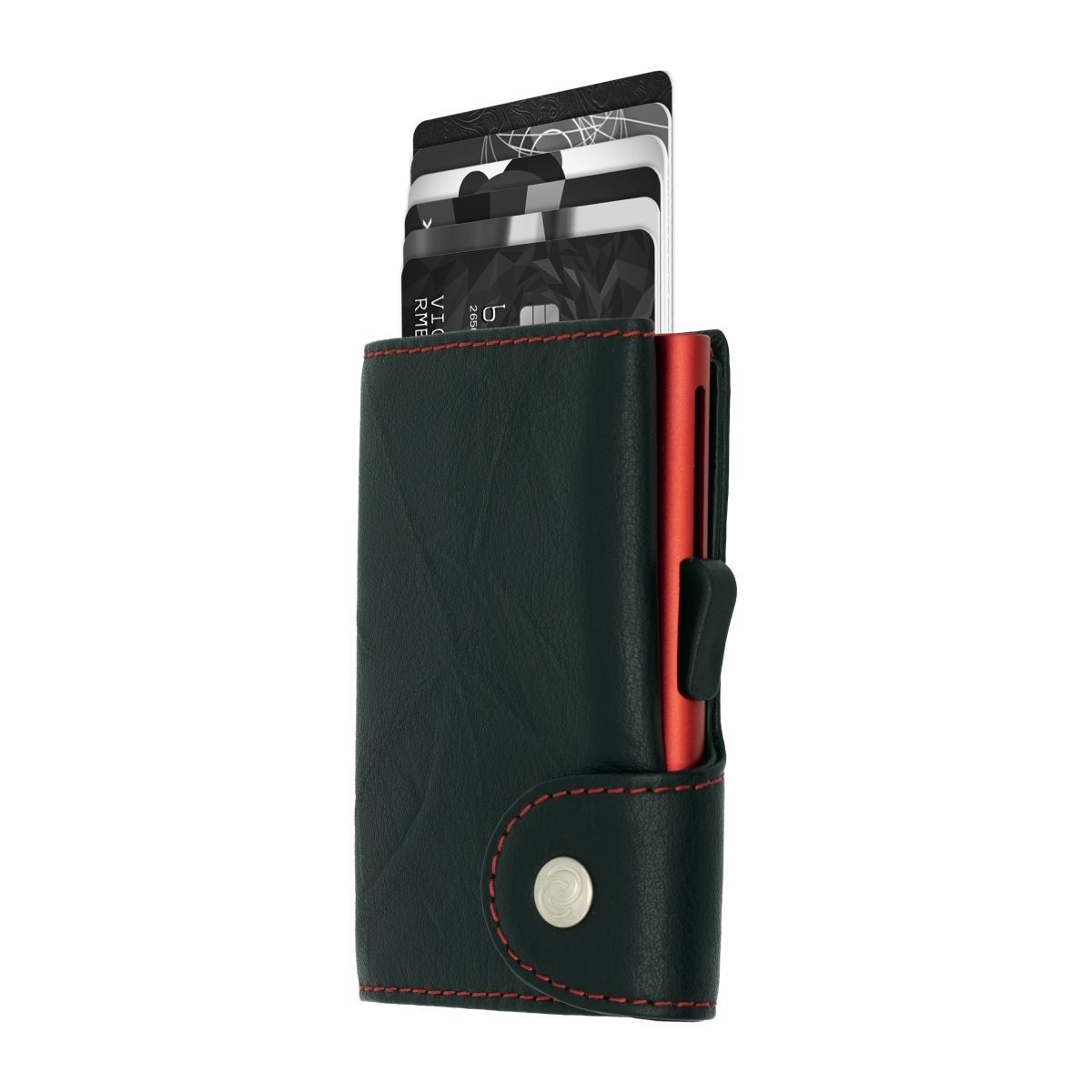 C-Secure Aluminum Card Holder with Genuine Leather - Black / Red