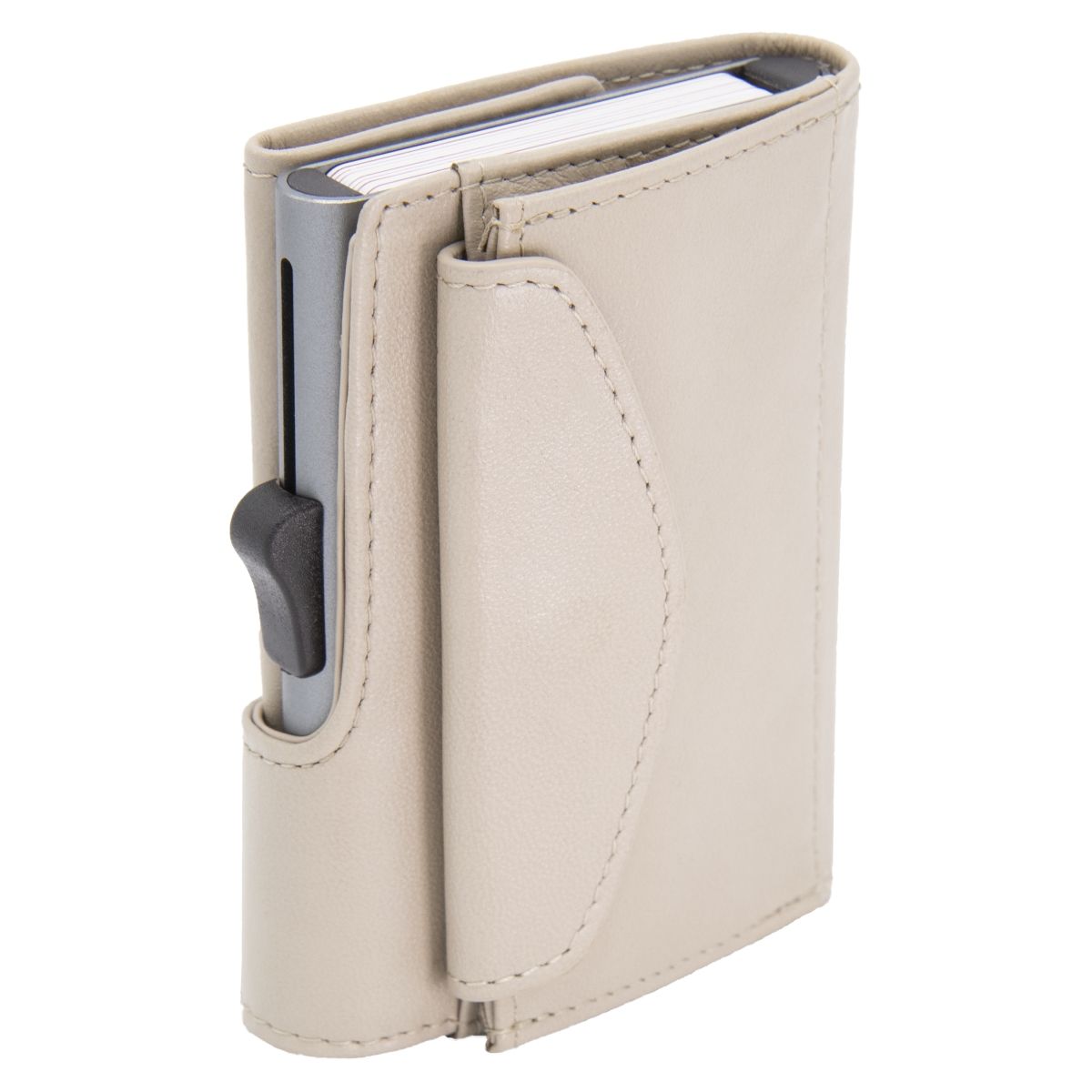 C-Secure XL Aluminum Wallet with Genuine Leather and Coins Pocket - Off White