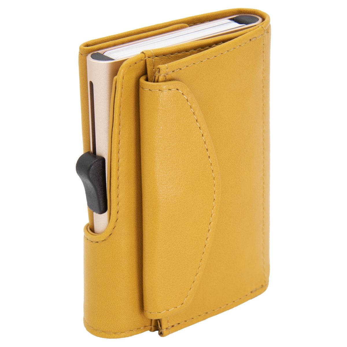 C-Secure XL Aluminum Wallet with Genuine Leather and Coins Pocket - Solis Yellow