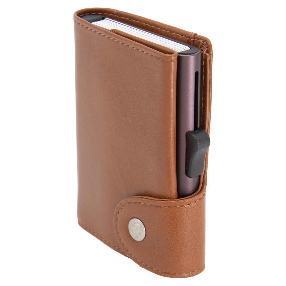 C-Secure XL Aluminum Card Holder with PU Leather - Brown