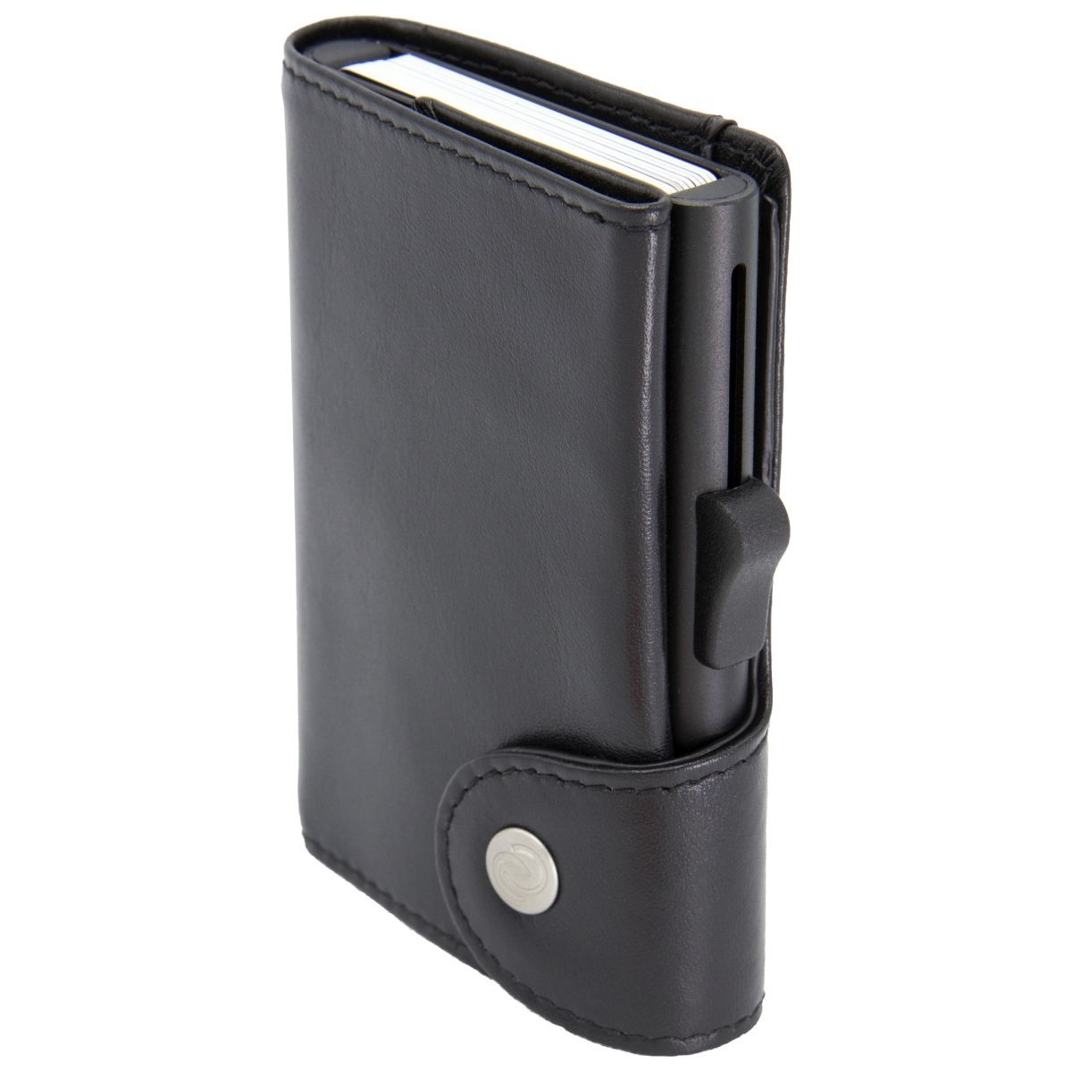 C-Secure XL Aluminum Card Holder with PU Leather - Black