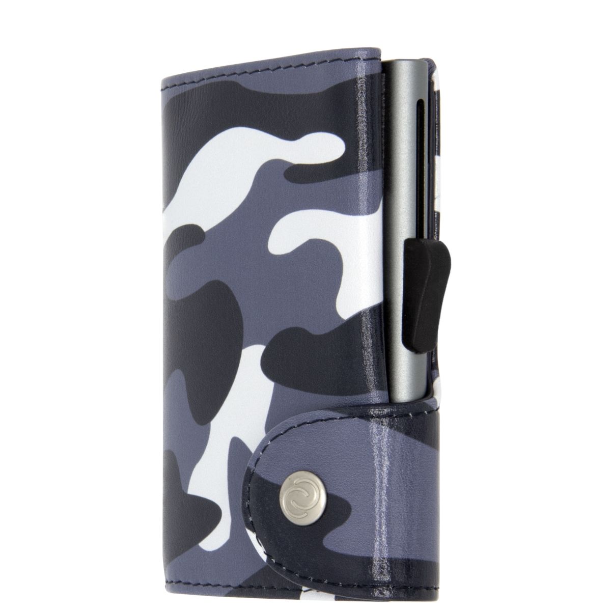 C-Secure Aluminum Card Holder with Genuine Leather - Camo Black