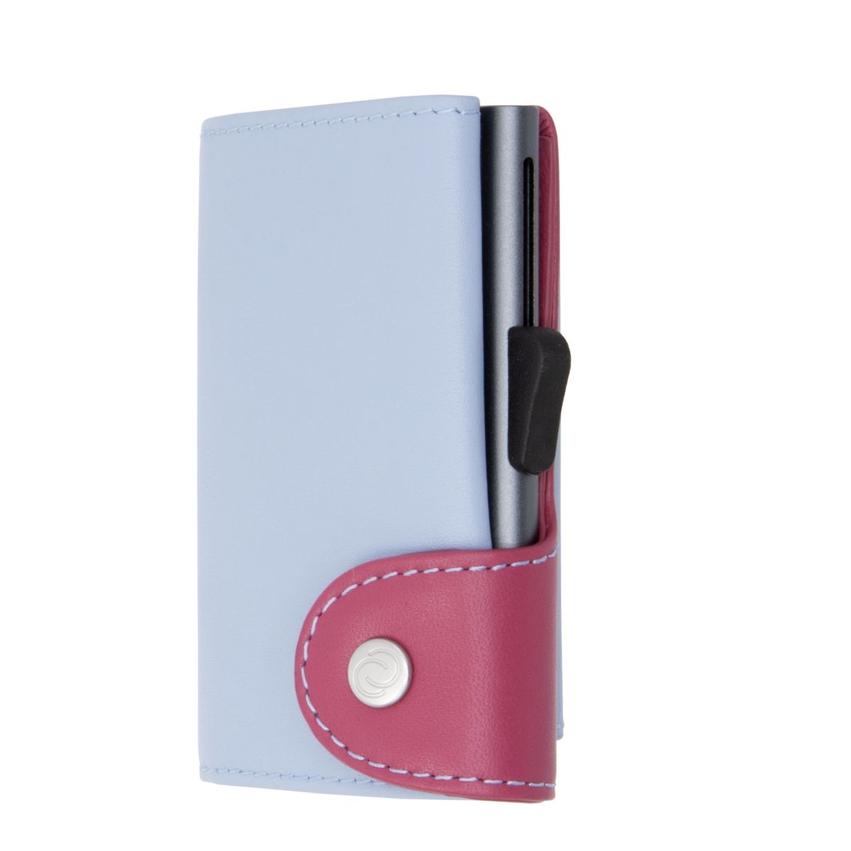 C-Secure Aluminum Card Holder with Genuine Leather and Coin Pouch - Ice/Cherry