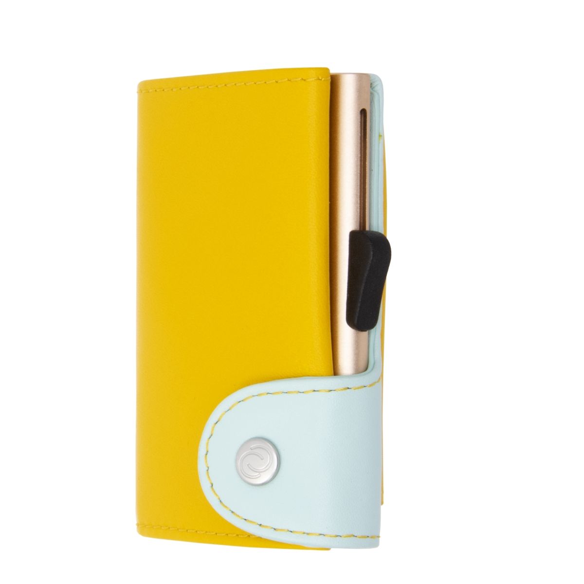 C-Secure Aluminum Card Holder with Genuine Leather and Coin Pouch - Saffron/Aqua