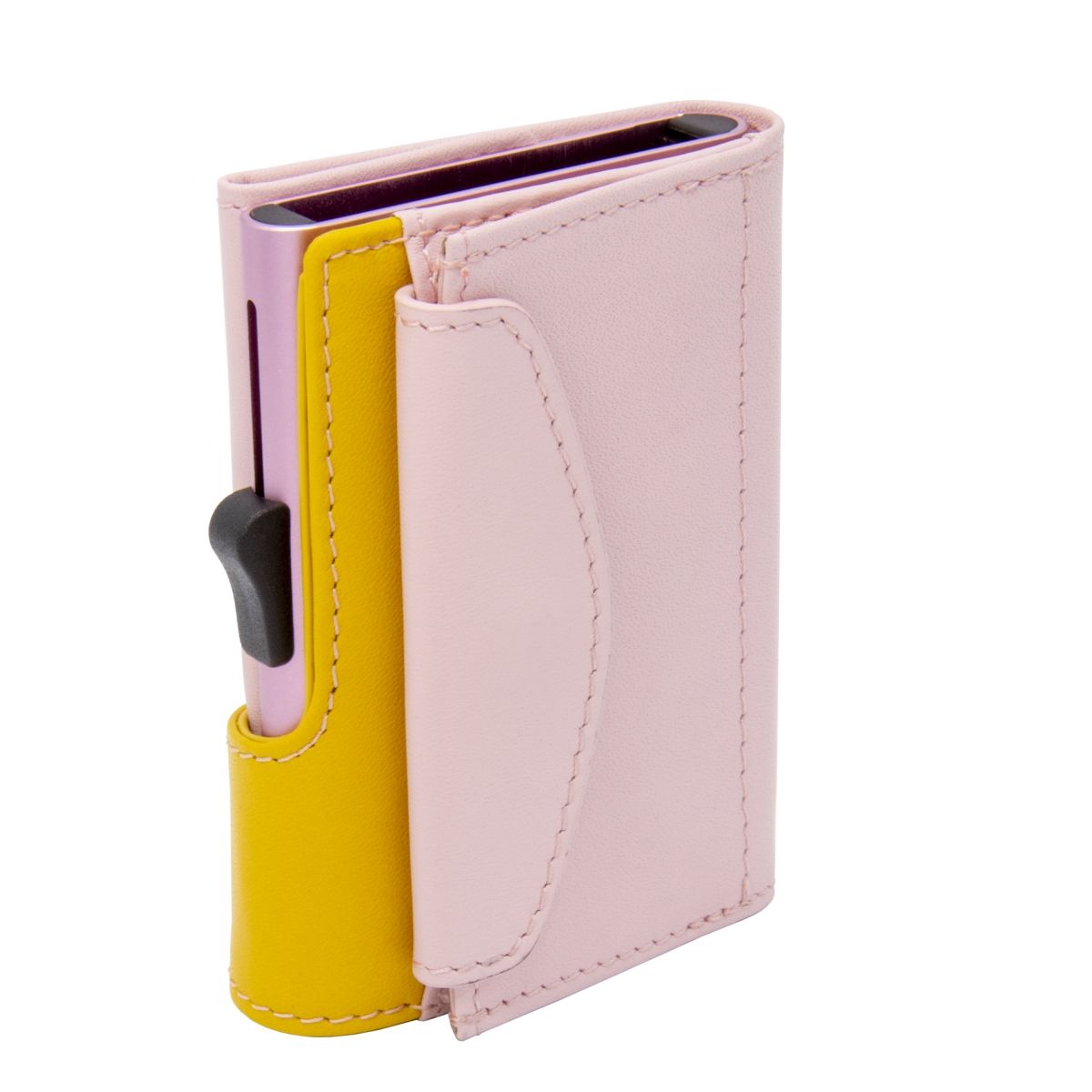 C-Secure XL Aluminum Wallet with Genuine Leather and Coins Pocket - Blush/Saffron