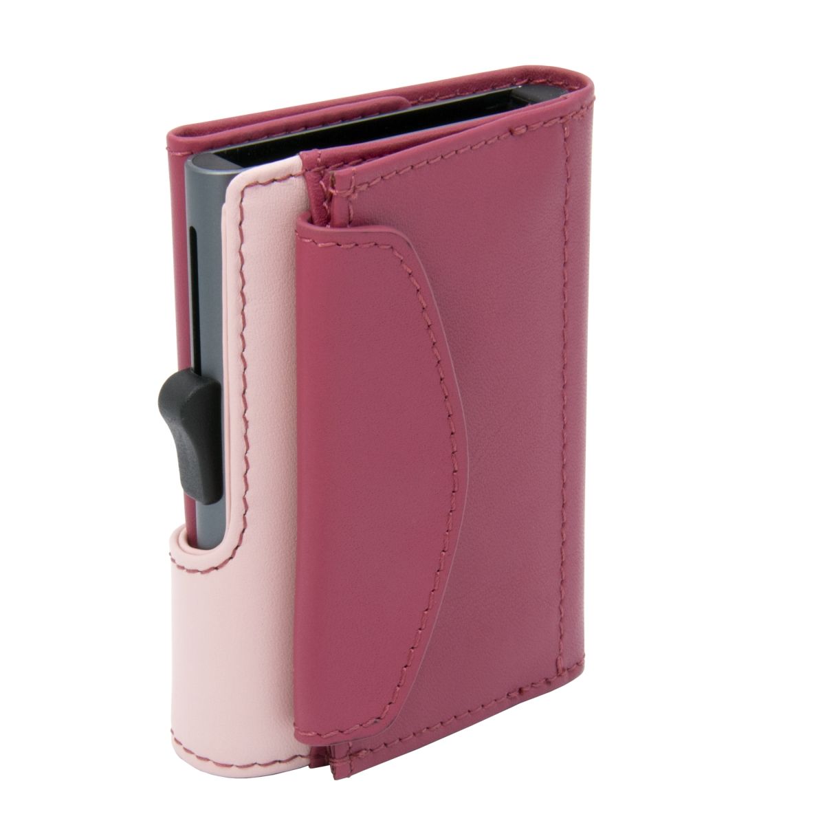 C-Secure XL Aluminum Wallet with Genuine Leather and Coins Pocket - Cherry/Blush