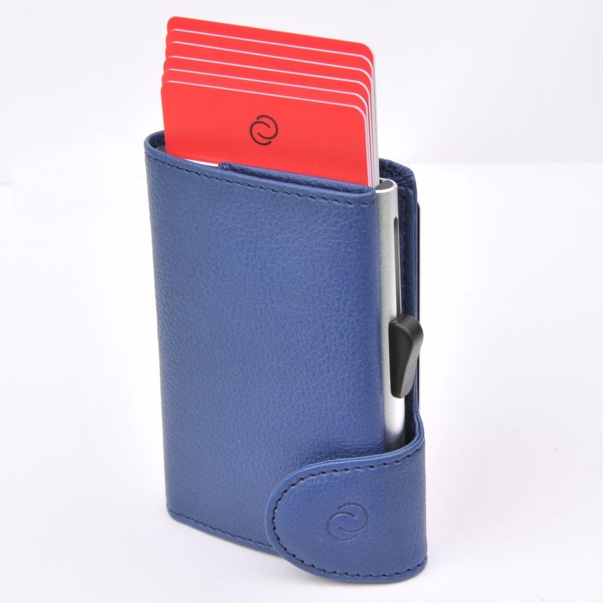 C-Secure Aluminum Card Holder with Genuine Leather - Blue
