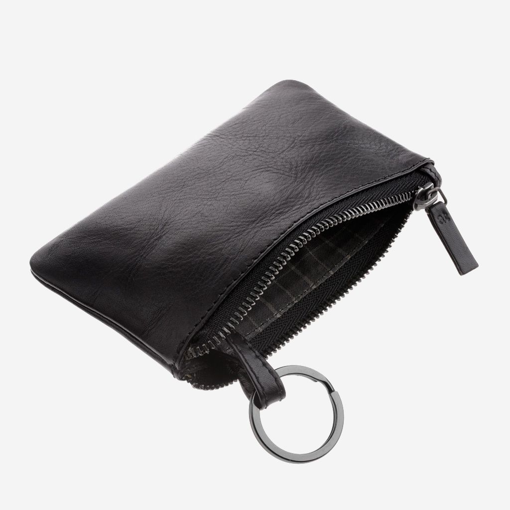antica toscana Zippered Leather Coin and Key Key Case - Black