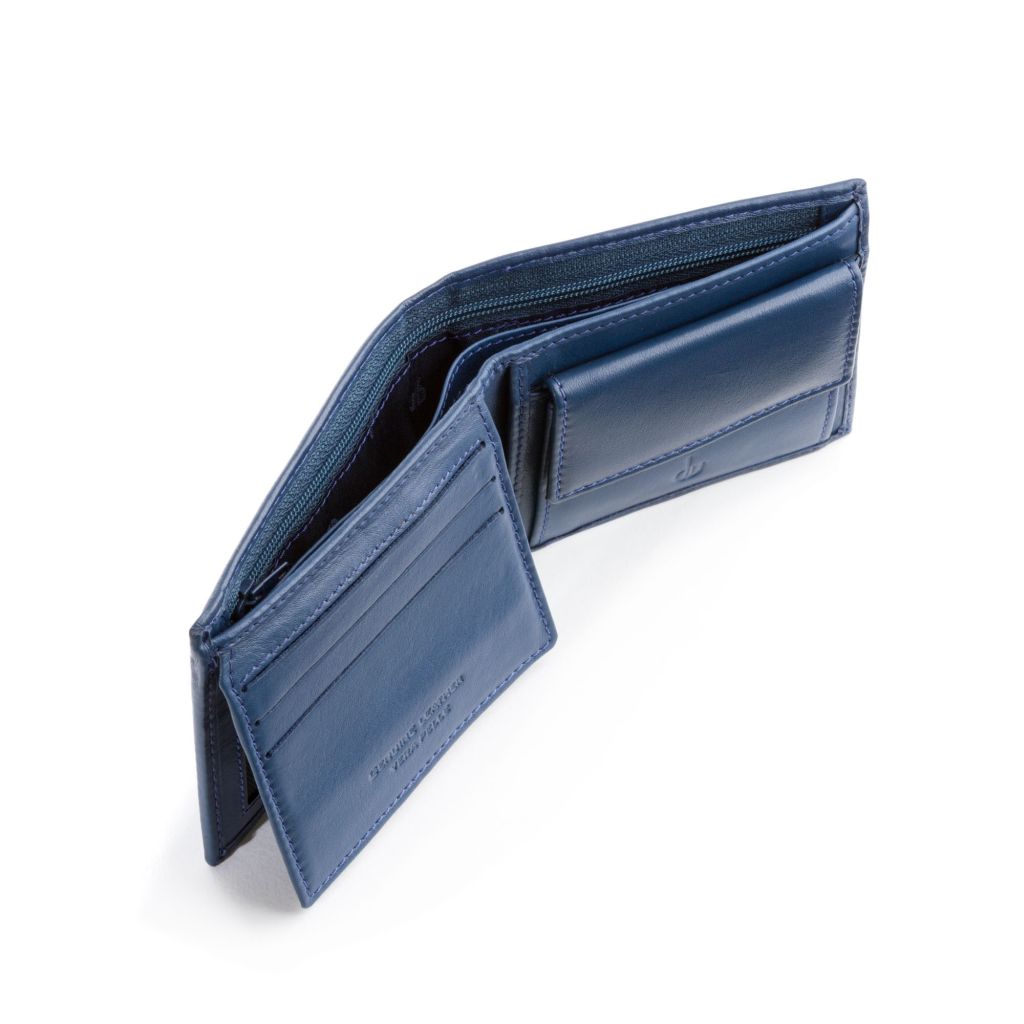 dv Leather wallet with coin purse and inside secret zip compartment - Blue