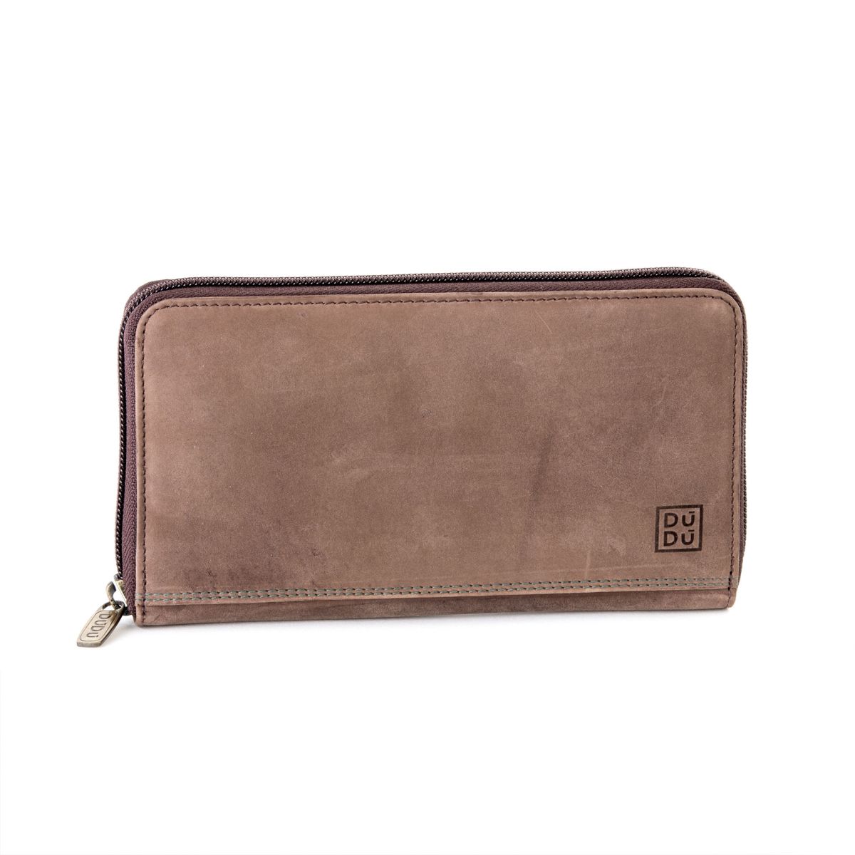 DuDu Ladies Leather Zip Vintage Wallet - Dark Brown