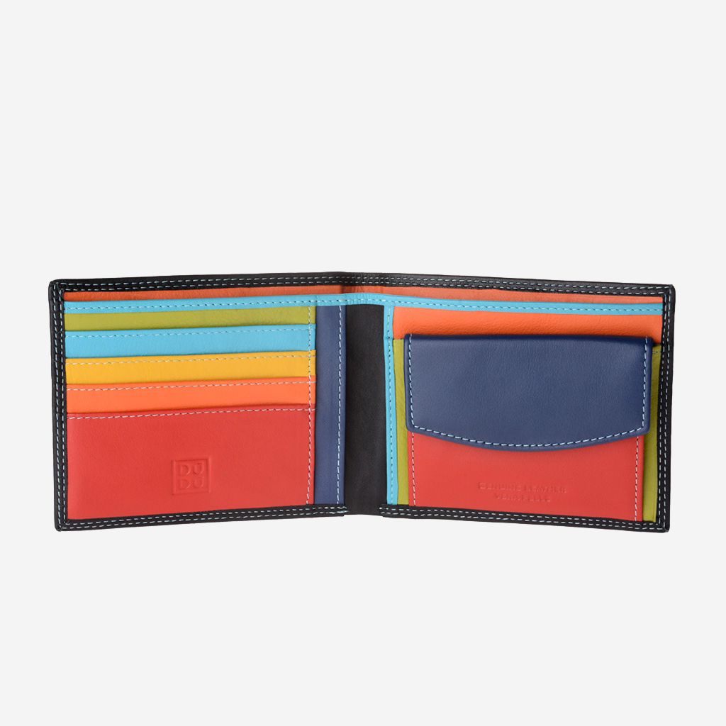 DuDu Slim Leather Multi Color Callet With Coin Purse - Black