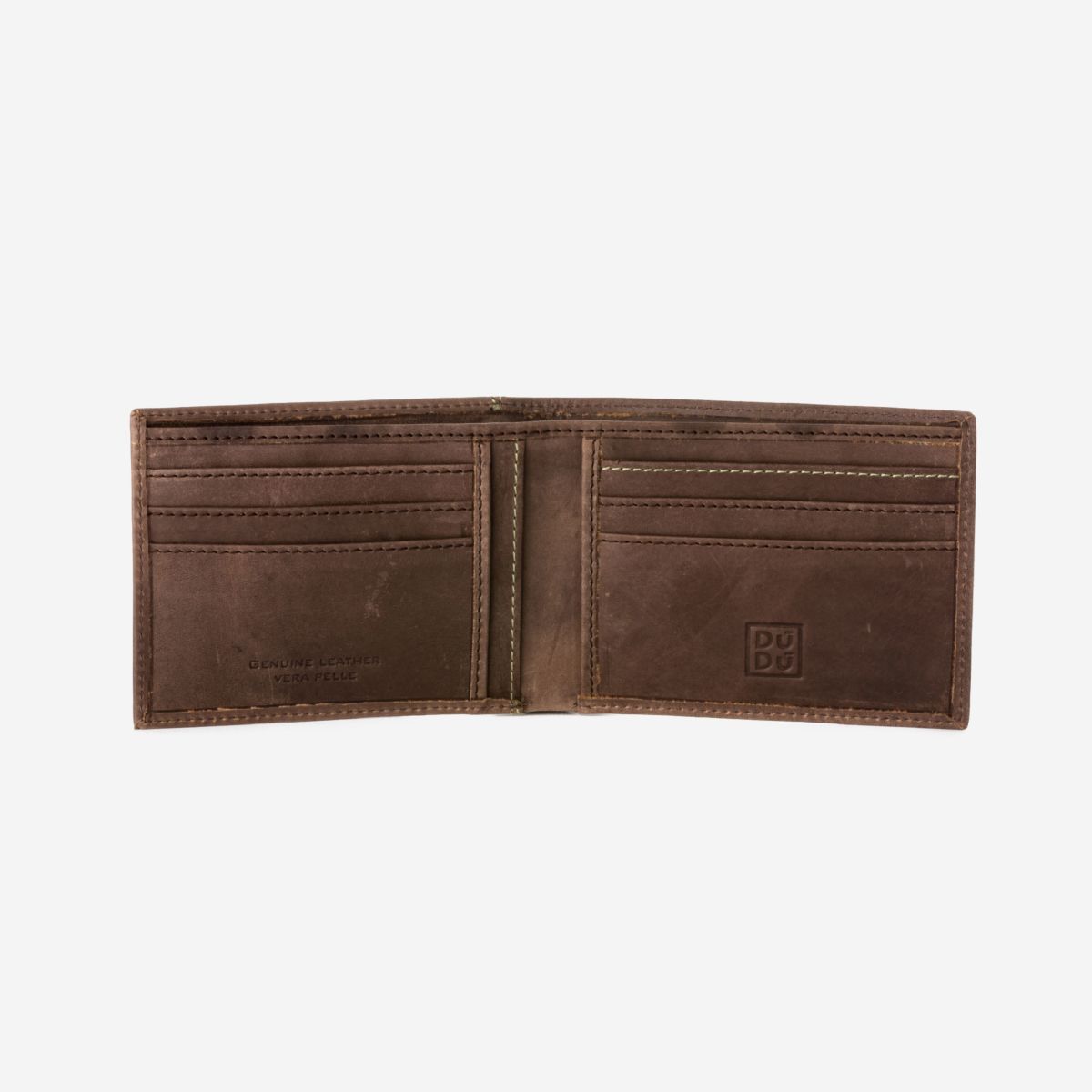 DuDu Vintage Slim Leather Wallet - Dark Brown