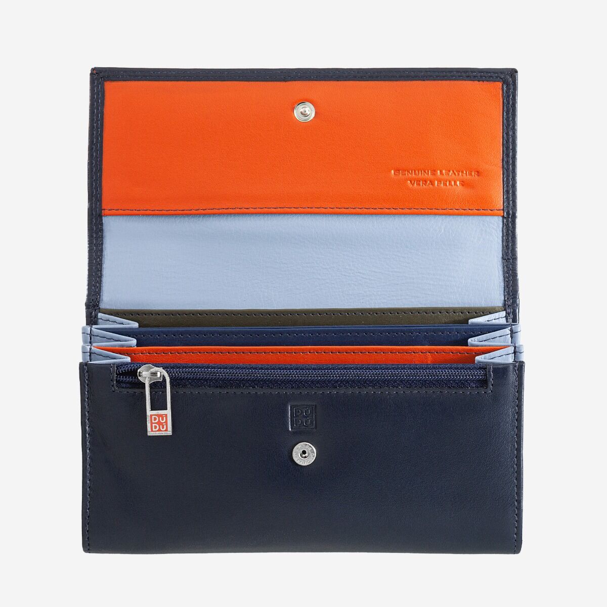DuDu Womans leather multi color wallet with flap - Navy