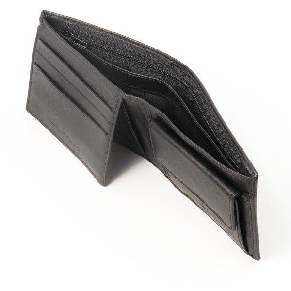 dv Leather wallet with coin purse and inside secret zip compartment - Black