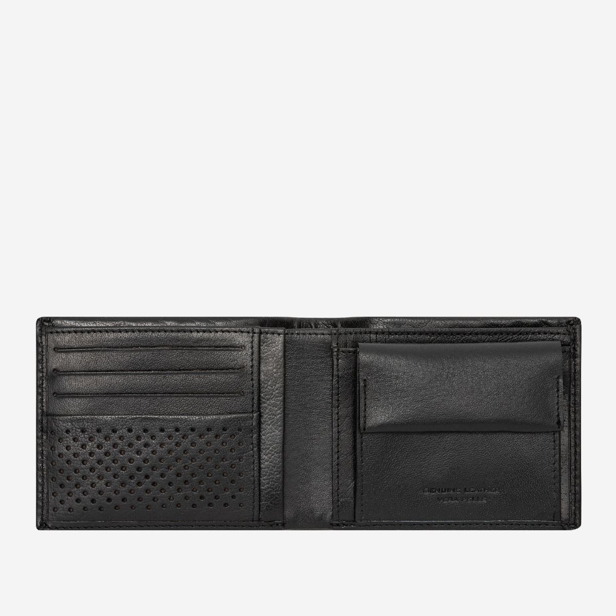 DuDu Mens Minimalist Leather Wallet with Coin Holder - Black