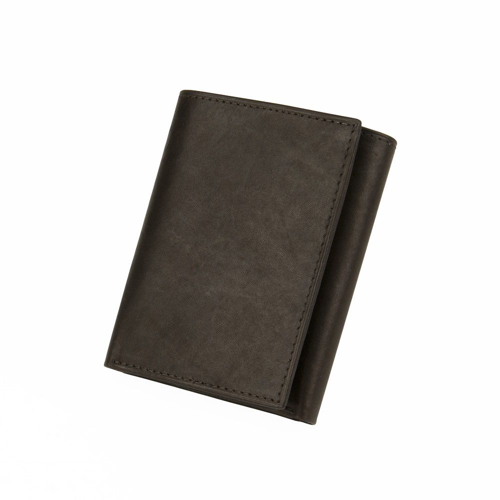 MUNDI Men's Antique Leather Trifold Wallet - Black