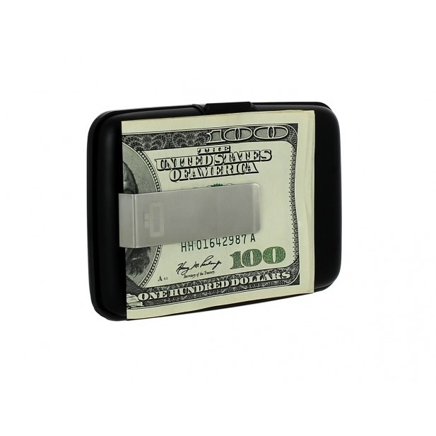 OGON Aluminum Wallet with Money Clip - Black