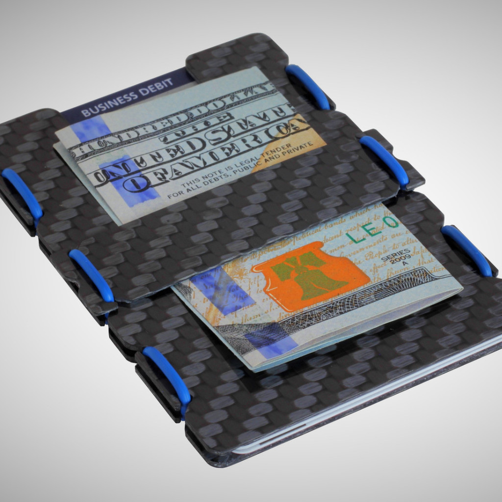 slimTECH Carbon Fiber Wallet With Money Clip and Strap - Carbon Stain/Blue