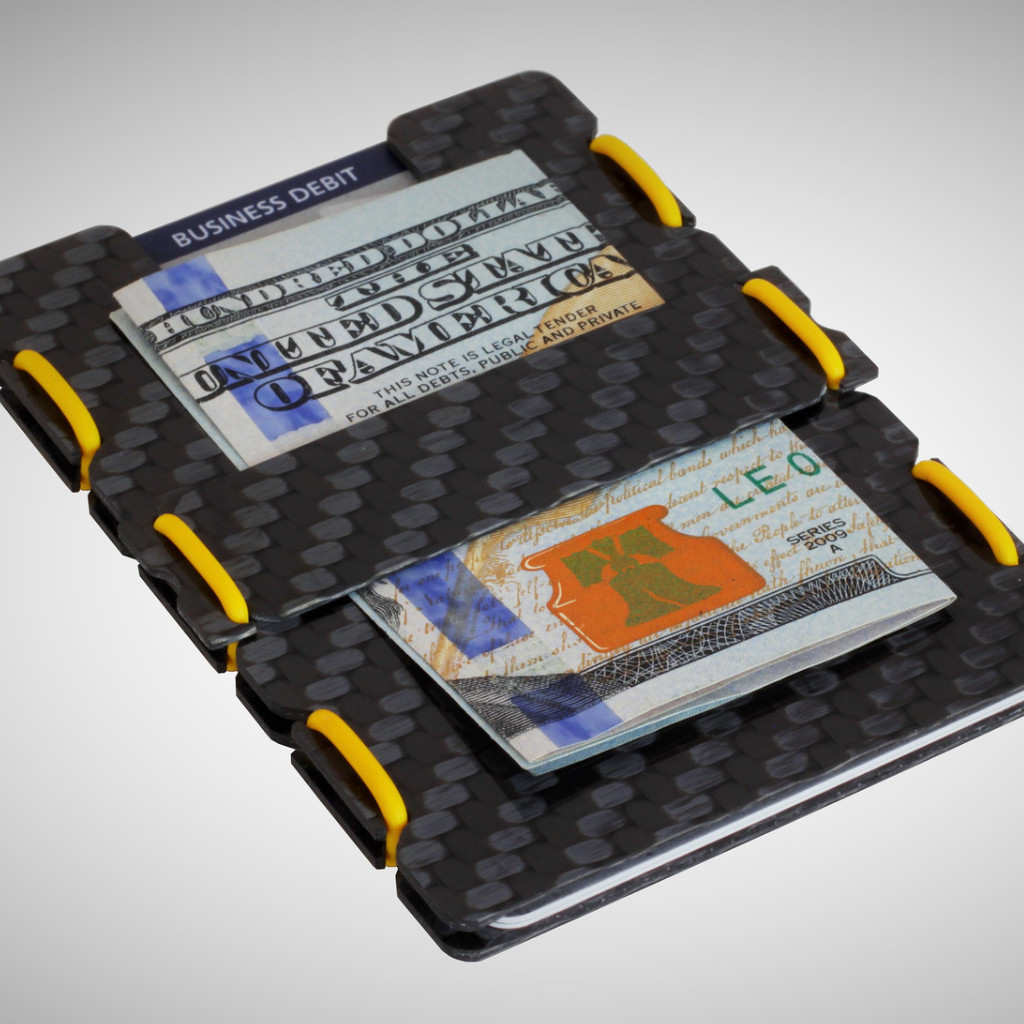 slimTECH Carbon Fiber Wallet With Money Clip and Strap - Carbon Stain/Yellow