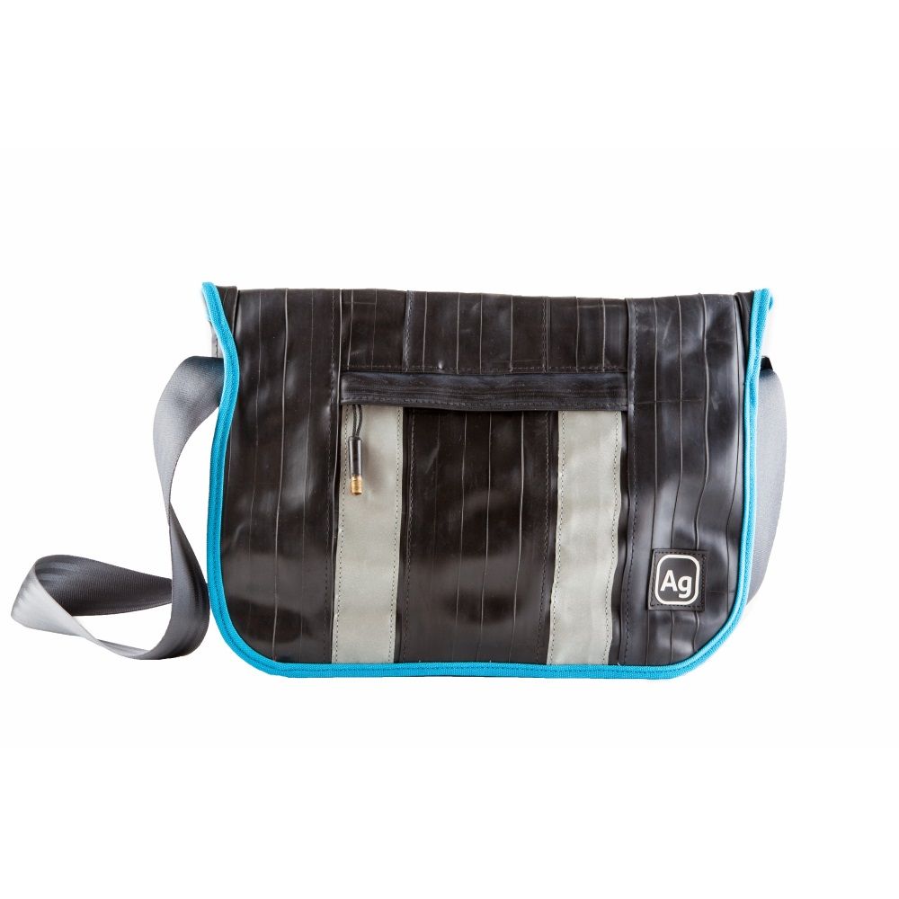 Recycled Pine Messenger Bag - Black/Turquoise