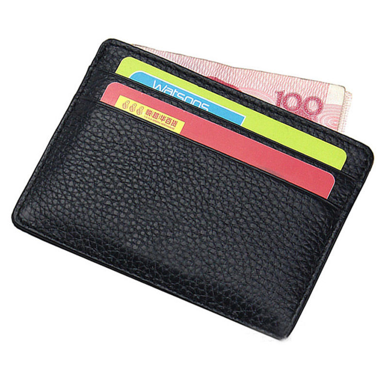 Ultra Slim Genuine Leather Card Holder Wallet For Men Thin Folding