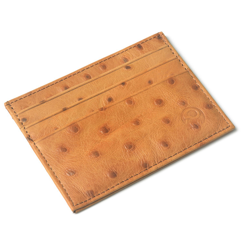 Small leather credit card wallet - Brown with Dots