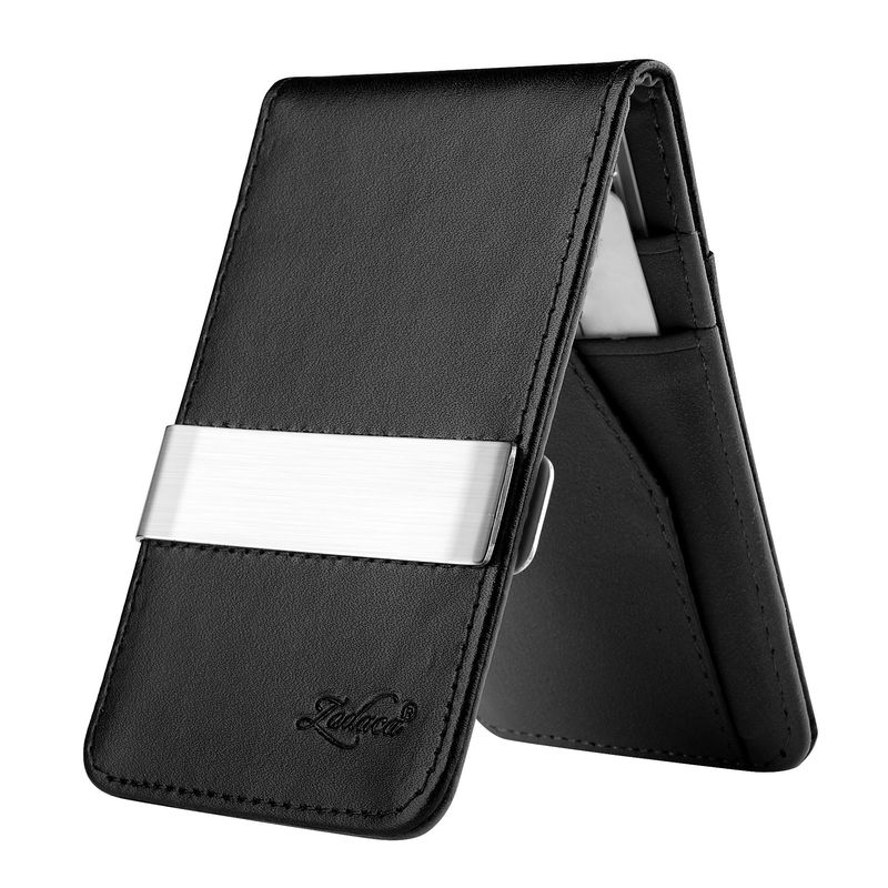 Leather Metal Money Clip Wallet - Black