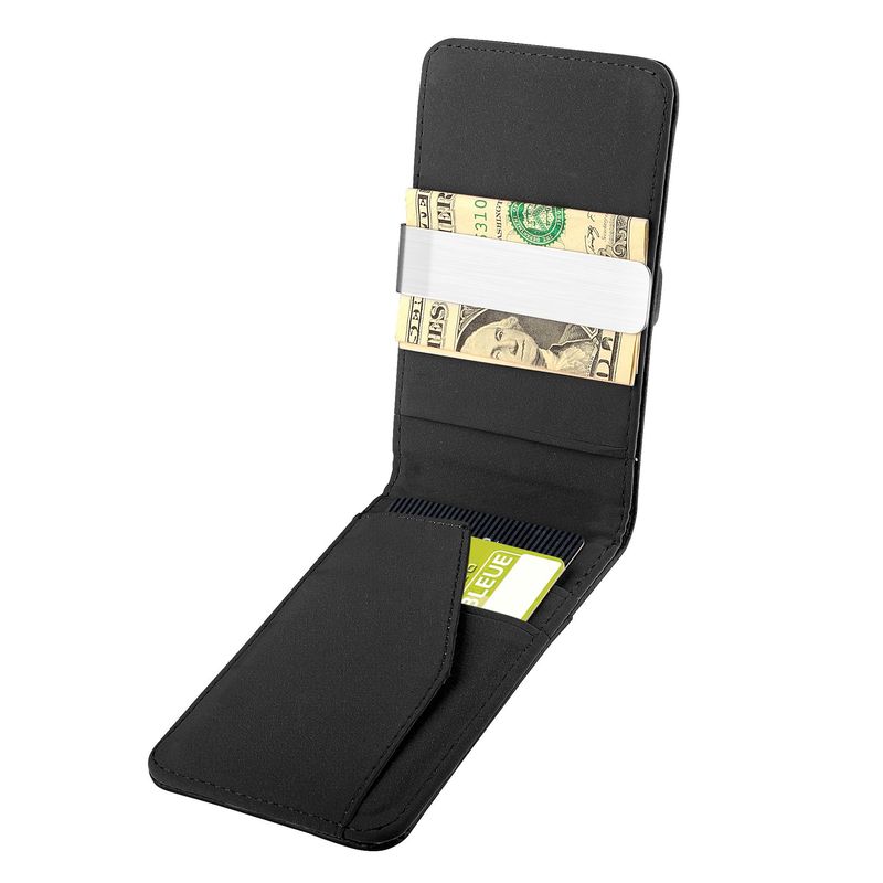 WALLET Leather Metal Money Clip Wallet - Black