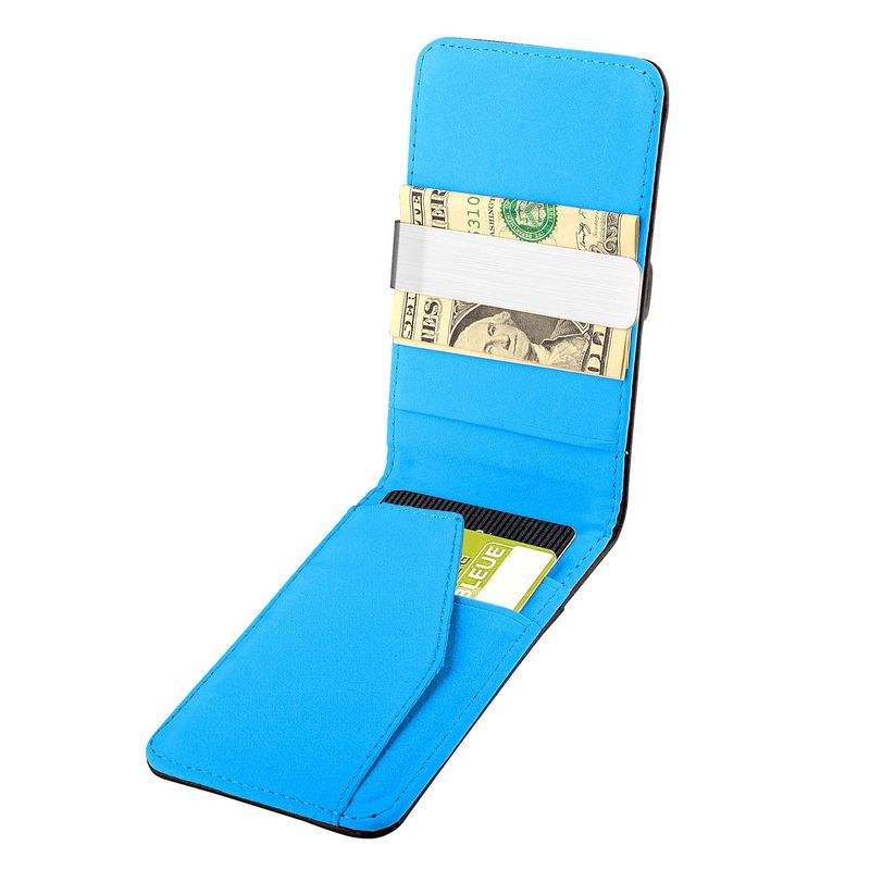 Leather Metal Money Clip Wallet - Black/Blue