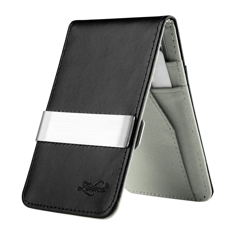 WALLET Leather Metal Money Clip Wallet - Black/Grey