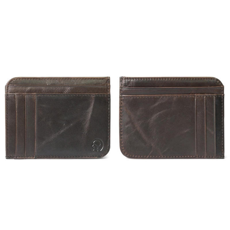 WALLET Minimalist leather wallet with 11 pockets - Dark Brown