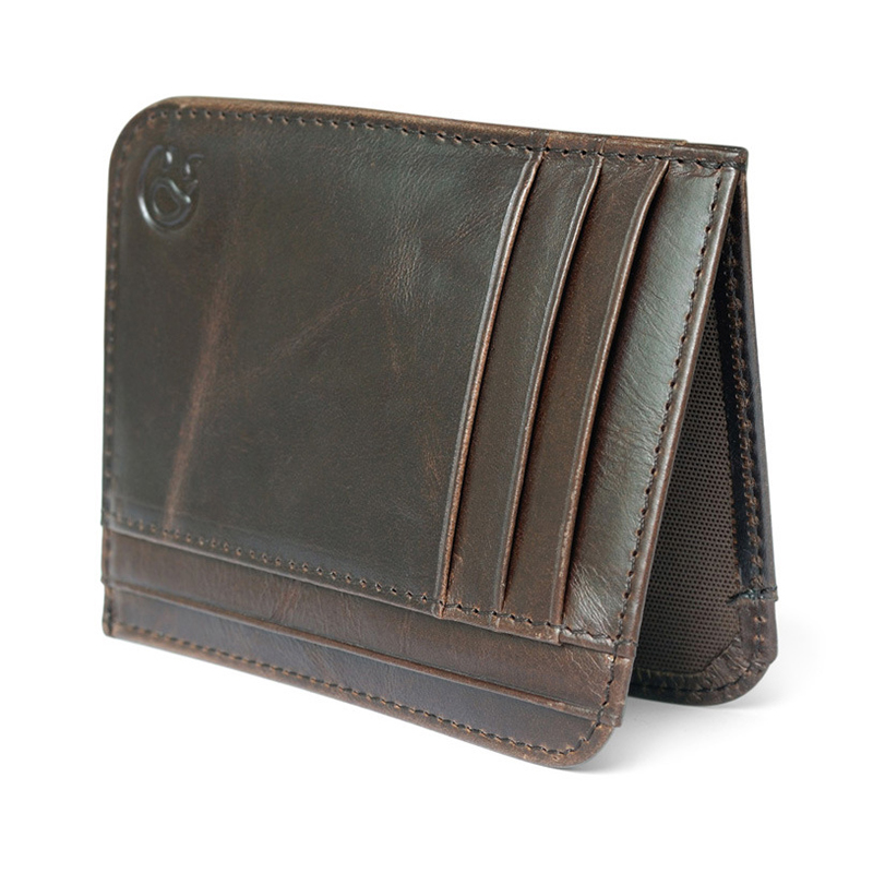 WALLET Minimalist leather wallet with 11 pockets - Dark Brown