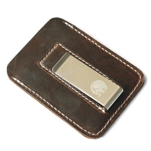 WALLET ארנק עור שטוח בשילוב קליפס מתכת  - חום כהה