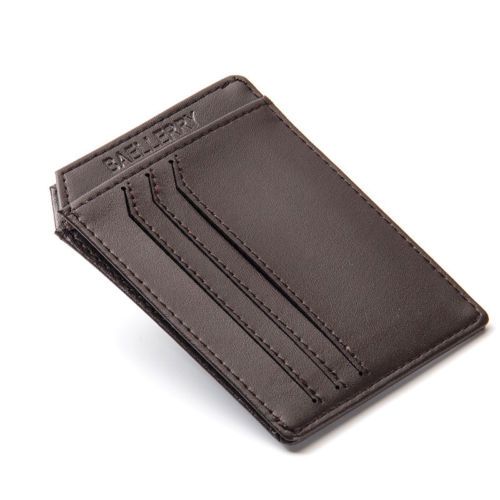 WALLET ארנק דמוי עור מינימלסטי עם 9 תאים - חום כהה