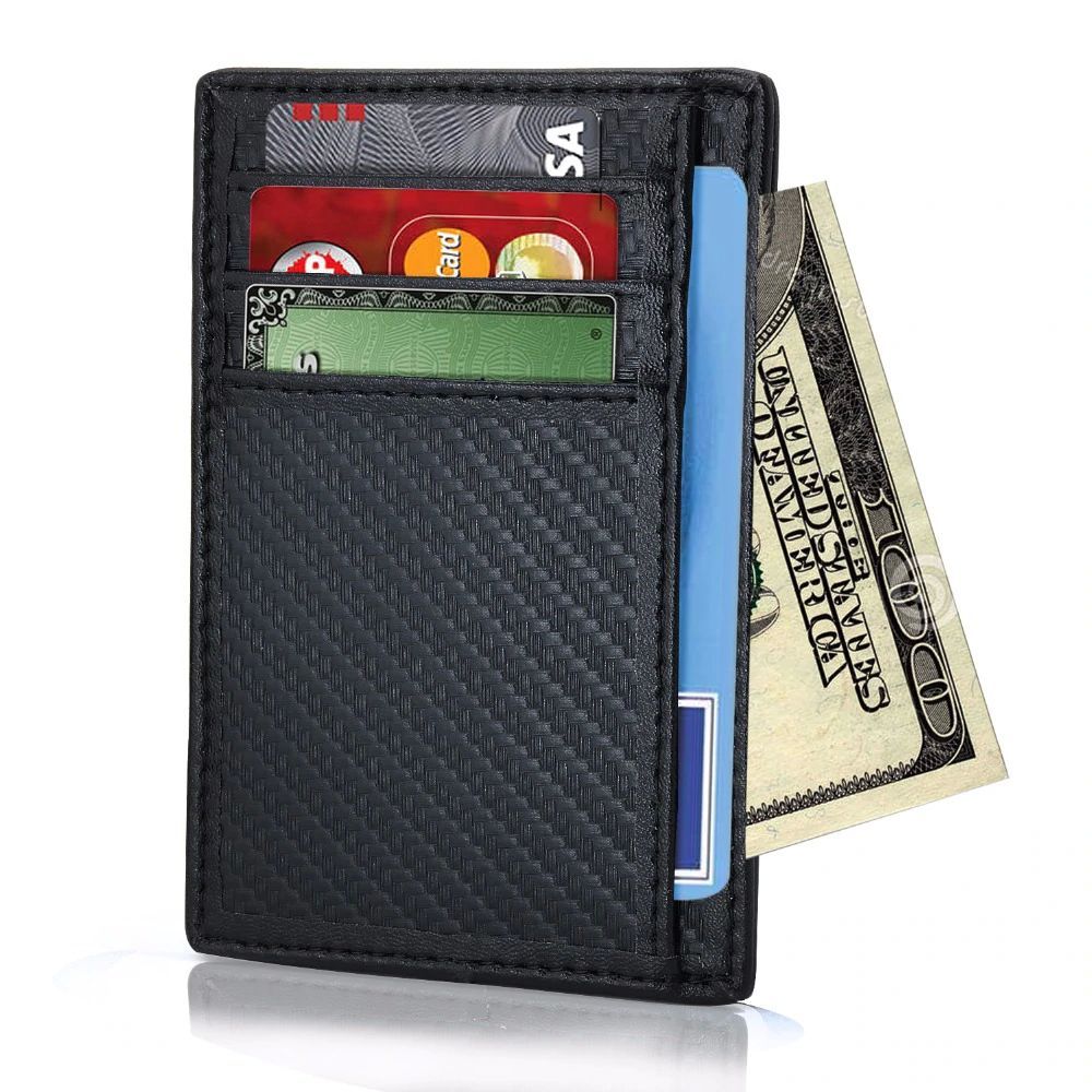 Slim PU Leather Wallet With 9 Pockets - Carbon