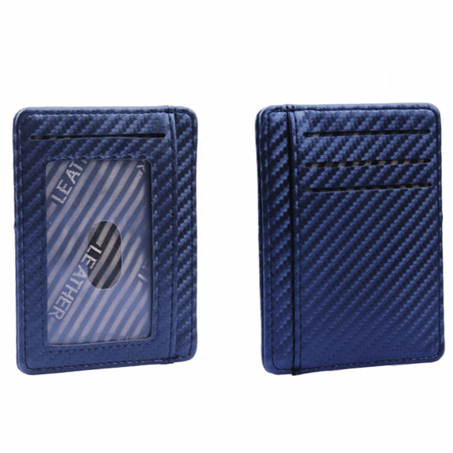 Slim PU Leather Wallet With 9 Pockets - Carbon Blue