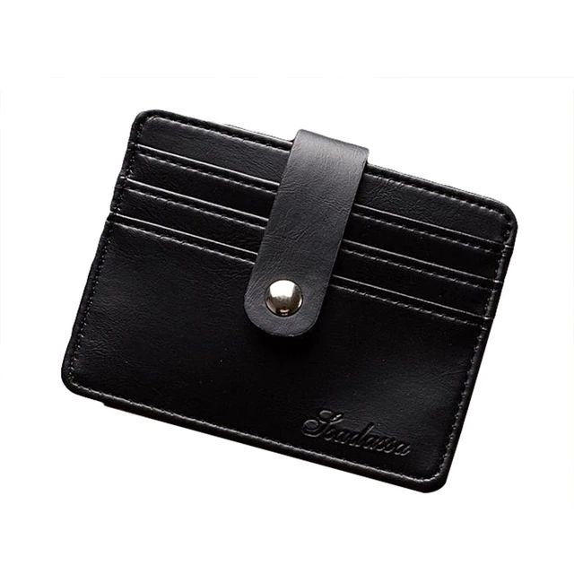 Thin Black Leather Wallet for Men. Minimalist Cardholder for 