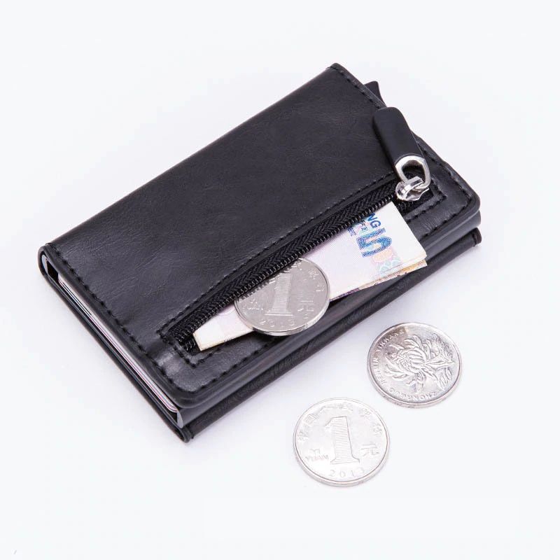 WALLET Aluminum Wallet With PU Leather And Zipper - Carbon