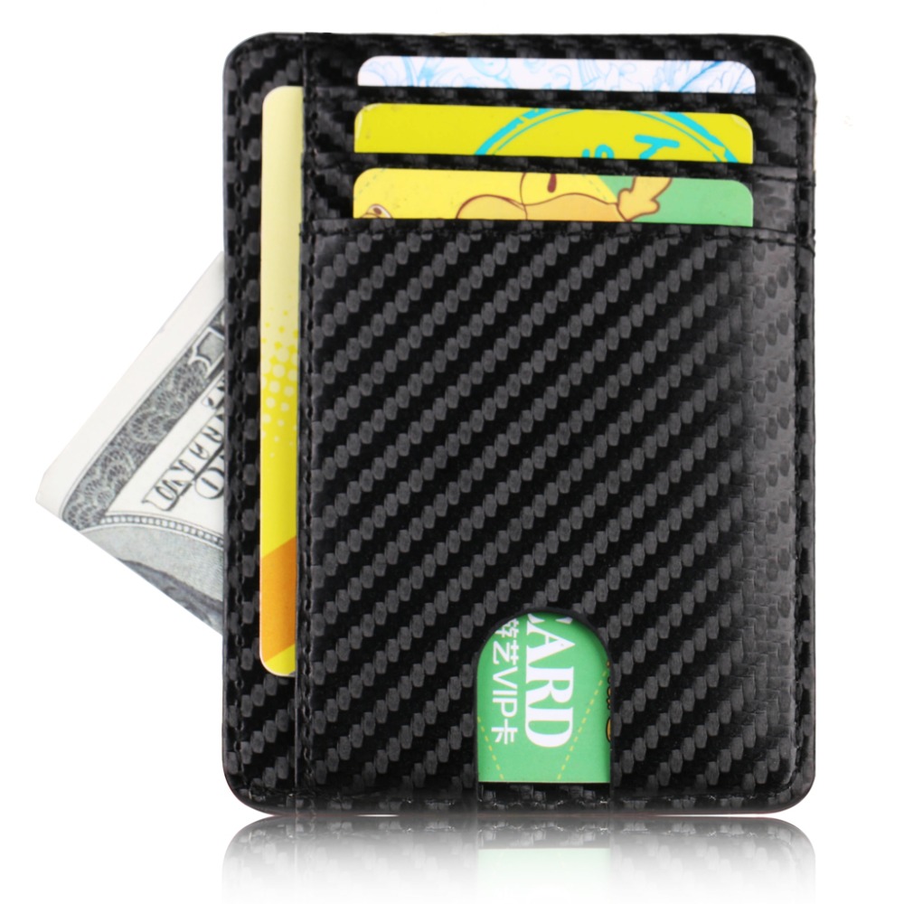 WALLET ארנק דמוי עור שטוח 8 תאים עם RFID - קרבון