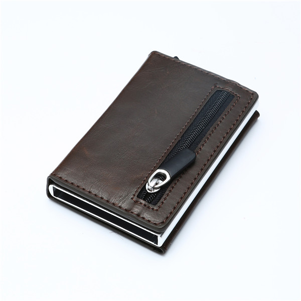 WALLET Aluminum Wallet With PU Leather And Zipper - Dark Brown