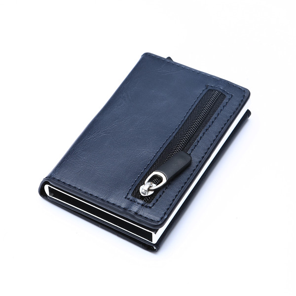 Aluminum Wallet With PU Leather And Zipper - Blue