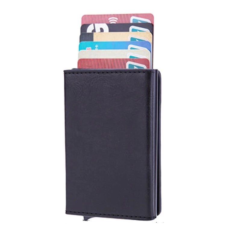 Aluminum Wallet With PU Leather And Zipper - Black