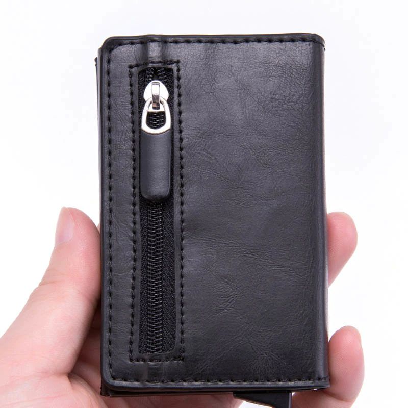 WALLET Aluminum Wallet With PU Leather And Zipper - Black