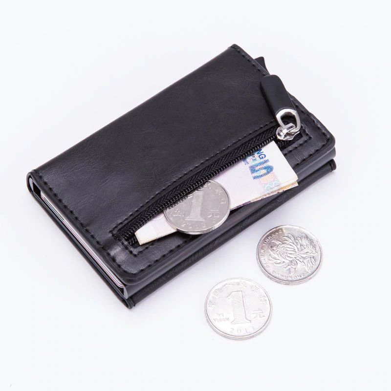 WALLET Aluminum Wallet With PU Leather And Zipper - Blue