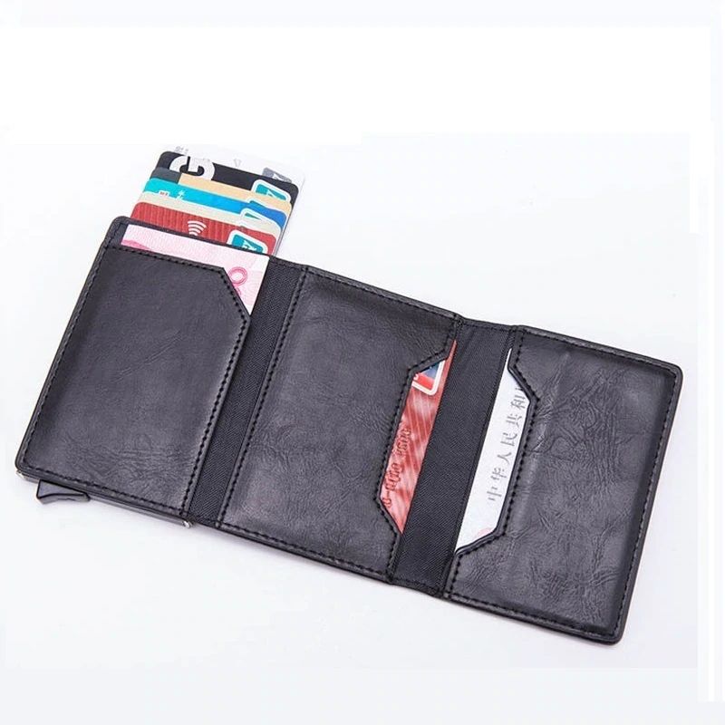 WALLET Aluminum Wallet With PU Leather And Zipper - Dark Brown