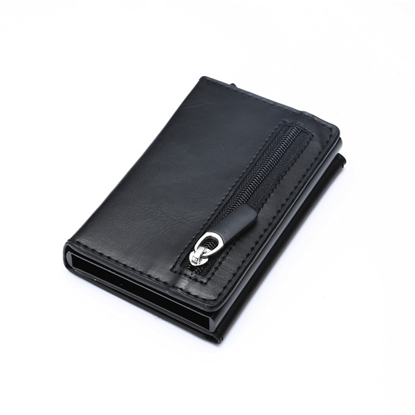 WALLET Aluminum Wallet With PU Leather And Zipper - Black