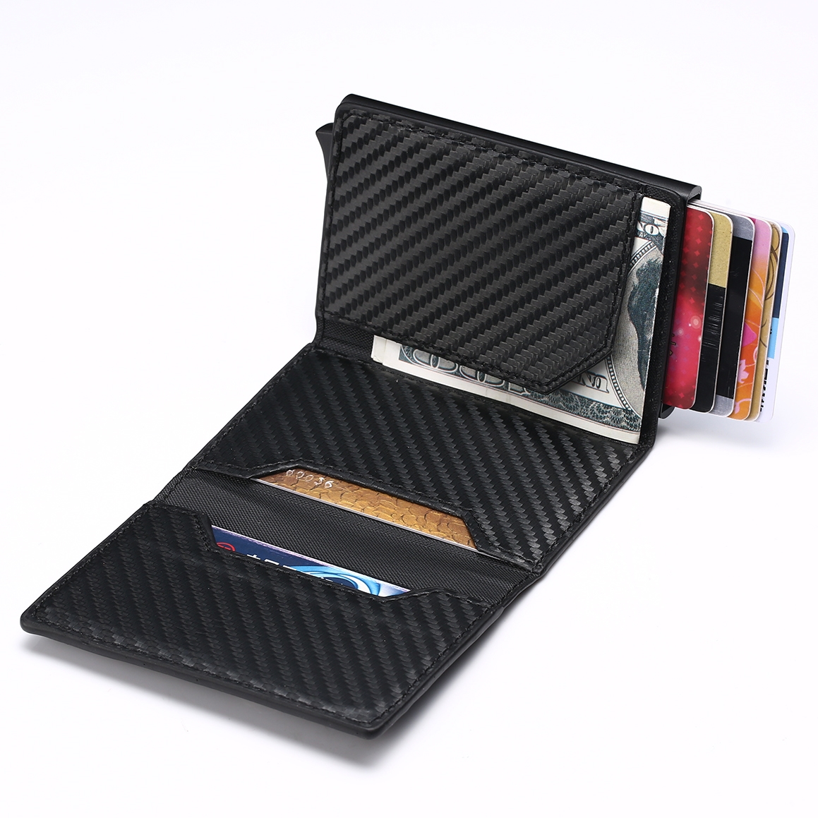 WALLET Aluminum Wallet With PU Leather And Zipper - Dark Brown